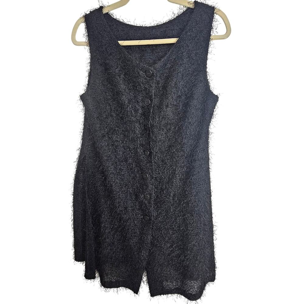 VTG Harari Silk Blouse Woman S Black Eyelash Sleeveless Whimsygoth Y2K Slits